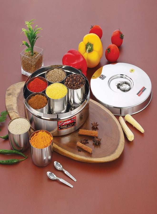 Priya Stainless Steel Masala (Spice) Box/Dabba/Organizer - 2000ml, Steel Lid, 7 Containers, Large Size, Small Spoon, Airtight, Rust-Resistant, Durable Storage for Spices, Herbs, Seasonings - Image 5